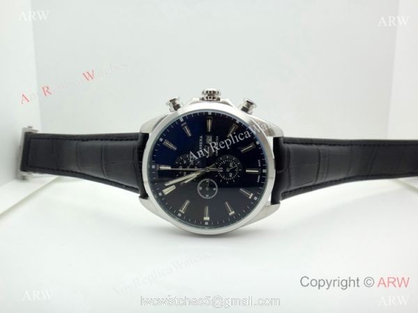 Copy Tag Heuer Carrera Chronograph Watch SS Black Leather Strap 7