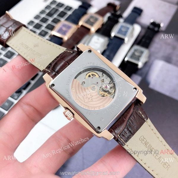 Patek Philippe Gondolo Moonphase Mens Watch SS Black Leather Strap 7