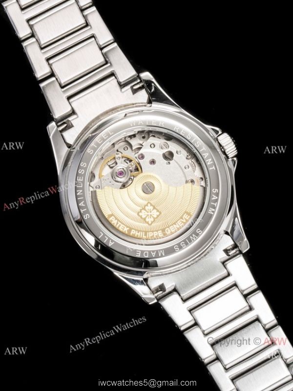 Newest Fake Patek Philippe Geneve 904L Silver Steel White Dial Watch 7