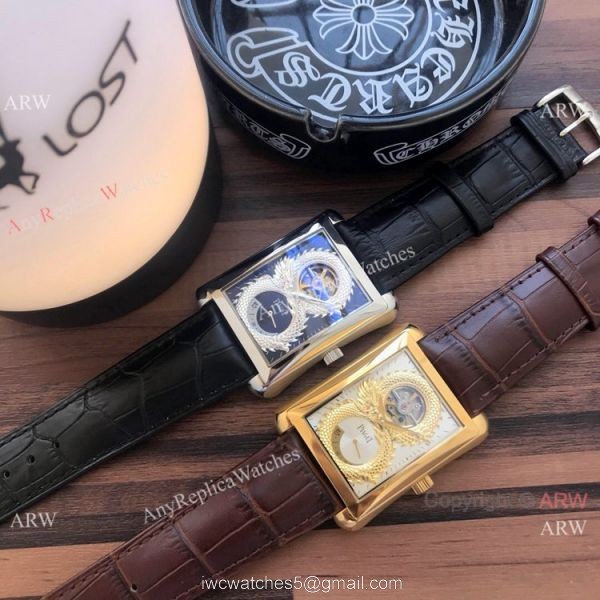 2019 Copy Piaget Black Tie Dragon watches Gold Case Brown Strap 7