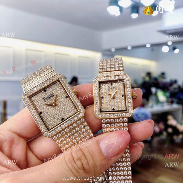 Swiss Replica Piaget Polo Diamond Watches All Gold Sapphire Glass 7