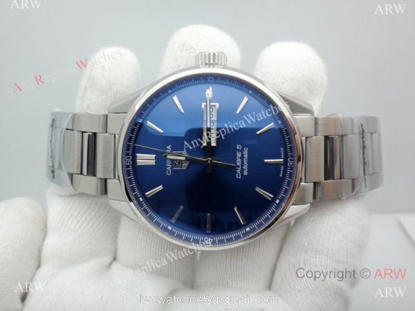 Swiss Replica Tag Heuer Carrera Calibre 5 Stainless Steel Blue Dial Watch 7