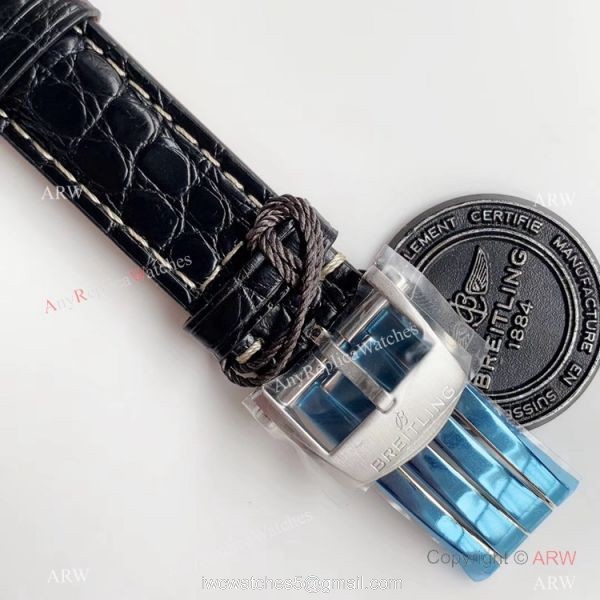 Swiss ETA Breitling Premier Replica Watch Silver Dial Black Leather Strap 7