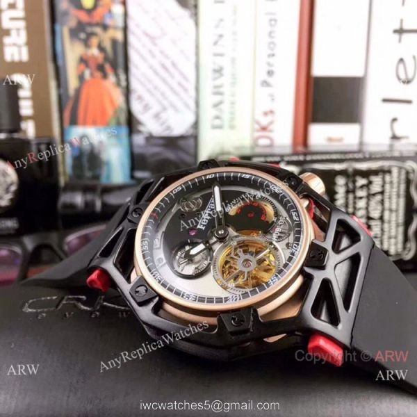 Replica Hublot Techframe Ferrari Tourbillon Watch Red Rubber Strap 43mm 7