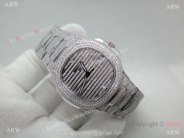 Swiss Grade Copy Patek Philippe Nautilus Jumbo Cal 324 Watch Stainless Steel Iced Out 7