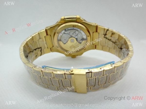 Swiss Replica Patek Philippe Nautilus Jumbo Gold Iced Out Watch 39.5mm 7