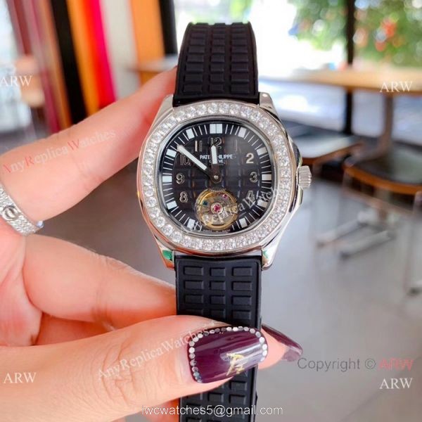 Clone Patek Philippe Aquanaut Tourbillon Women Watches Rose Gold Diamond Bezel 7