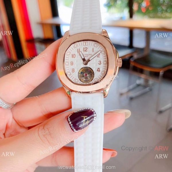 Copy Patek Philippe Tourbillon Black Rubber Strap Watches Women Size 7