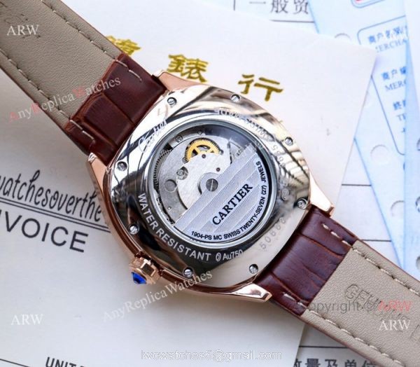Copy Cartier Drive De automatic Watches Black Leather Strap 7