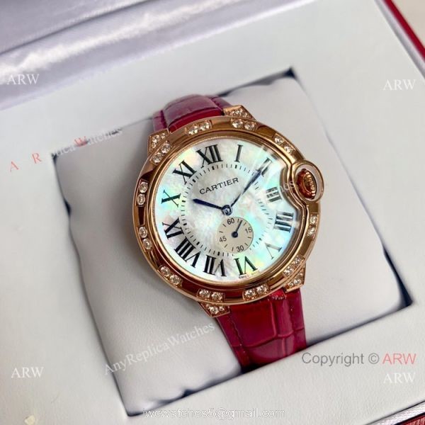 Cartier Ballon Bleu de Rose Gold White MOP Dial Watch 36mm 7
