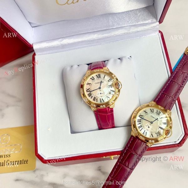 Copy Cartier Ballon Bleu 36mm Watch Yellow Gold White MOP Dial 7