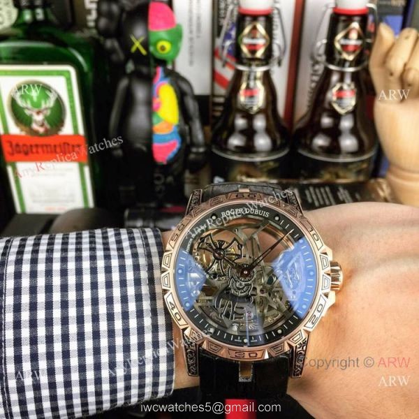 Roger Dubuis Excalibur 46 Skeleton Replica Watch Rose Gold White Dial 7