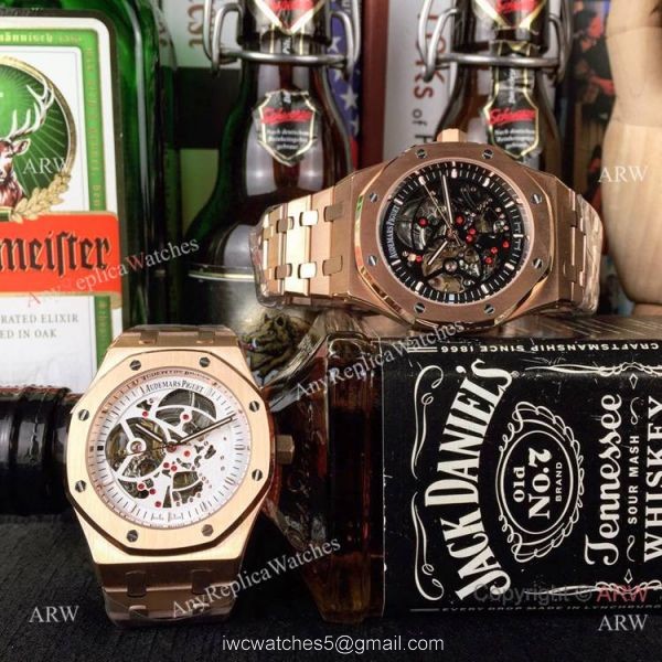 Copy Audemars Piguet Royal Oak Skeleton Rose Gold Watch 44mm 7