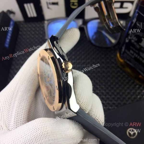 New Style Hublot Classic Fusion Rose Gold Bezel Rubber Strap Watches 7