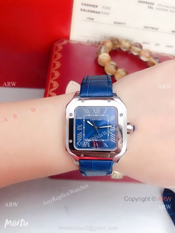 Japan Grade New Cartier Watches Santos De Blue Dial 39mm or 35mm 7