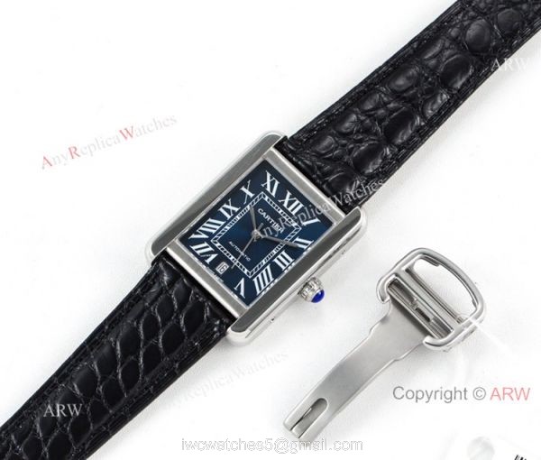 (ER) Grade 1A SwissTank Solo Cartier Watch Copy SS Black Roman Face 7