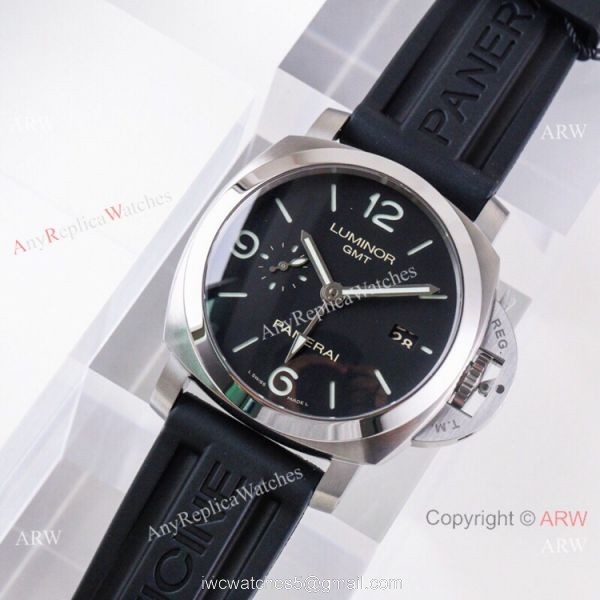 (VS) Super Clone Panerai Luminor 1950 GMT 44mm Watch Black Dial Rubber Strap 7