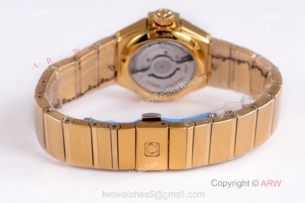 Swiss Replica Omega Constellation 27mm Watch Yellow Gold Pink MOP Dial 7