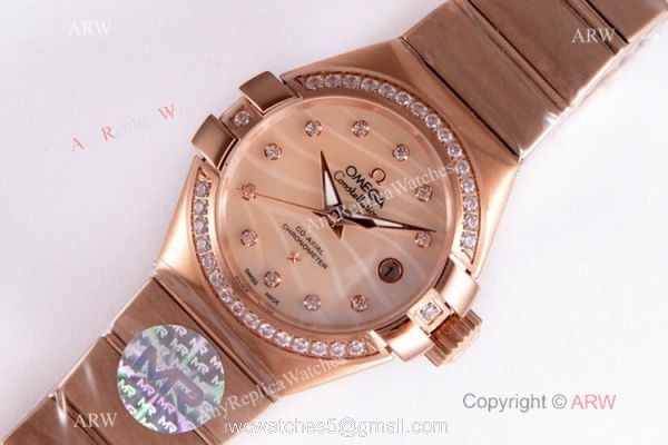 Swiss Copy Omega Constellation Rose Gold 27mm lady Watch 8521 Movement 7