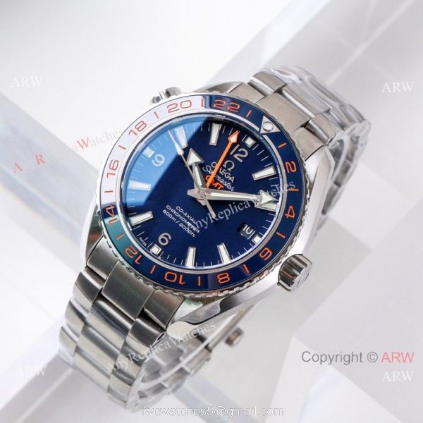(VS)1:1 Best Omega Seamaster Super Clone watch Planet Ocean GMT Blue Dial Stainless Steel 7