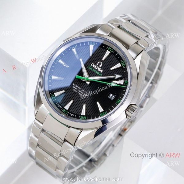 Swiss Replica Omega Seamaster Aqua Terra 150m VS Factory 8500 Watch Black Dial Green hand 7