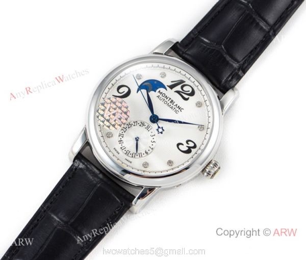 VF Swiss Fake Montblanc Star Legacy Moon SS White Face Watch Mont Blanc Knock off 7
