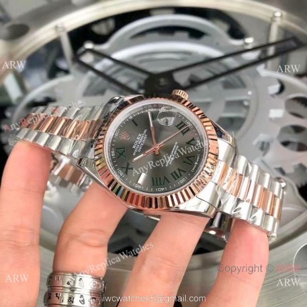Copy Rolex Datejust Gray Dial 2-Tone Rose Gold President Watch 40mm 7