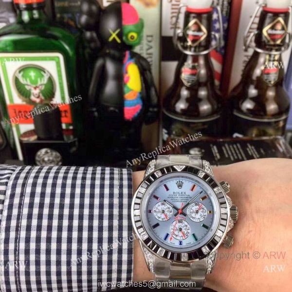 Rolex Daytona Stainless Steel Glacier blue Dial Fake Rolex with Diamond Bezel Men Watch 7