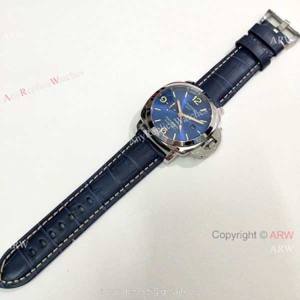 High Quality Panerai Luminor GMT PAM00320 Watch Blue Dial Blue Leather Strap 7
