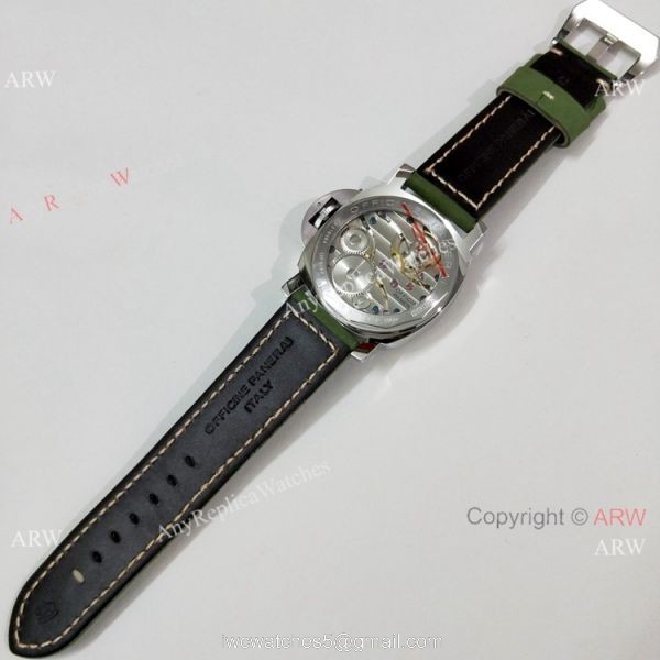 Luminor Marina Panerai Pam111 Copy Watch Green Face Leather Strap 7