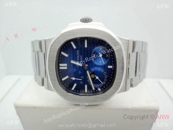 Swiss AAA Grade Patek Philippe Nautilus power reserve Watch SS Blue Face 7