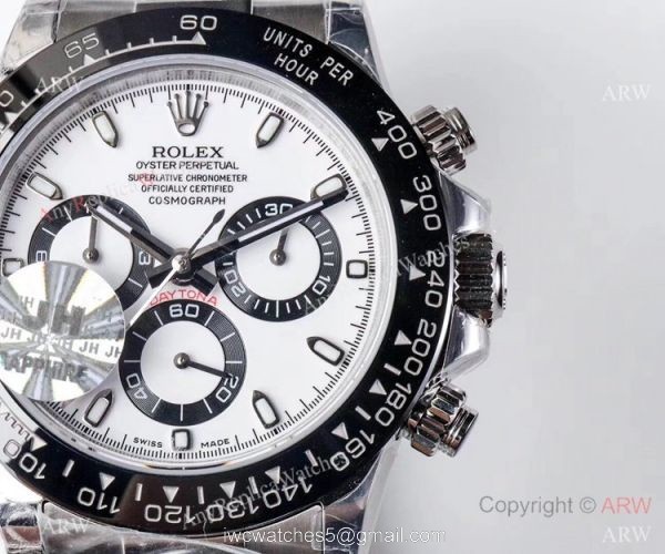 1:1 Swiss Replica Rolex Daytona 4130 JH Stainless Steel White Dial Watch 40MM 7