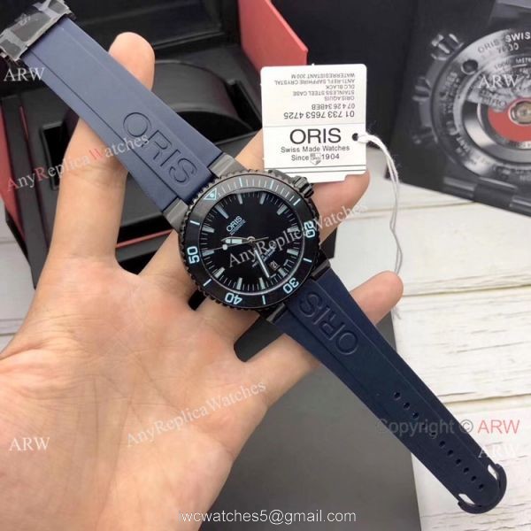 Highest Quality Fake Oris Aquis Swiss sw200 Watch Blue Rubber Strap 7