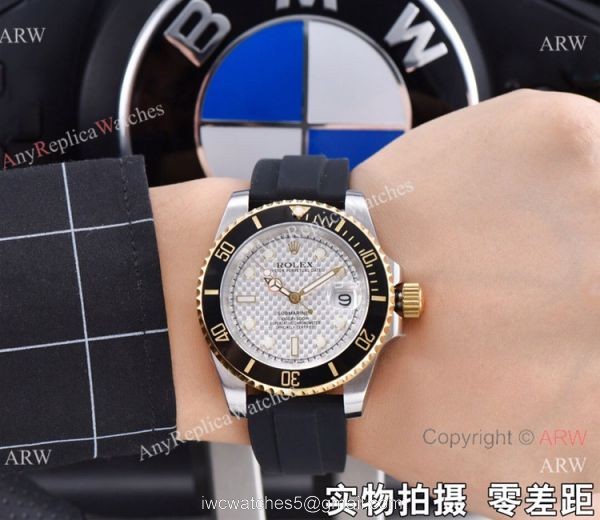 Rolex Submariner Clone Two Tone Black Rubber Strap Watch 41mm 7