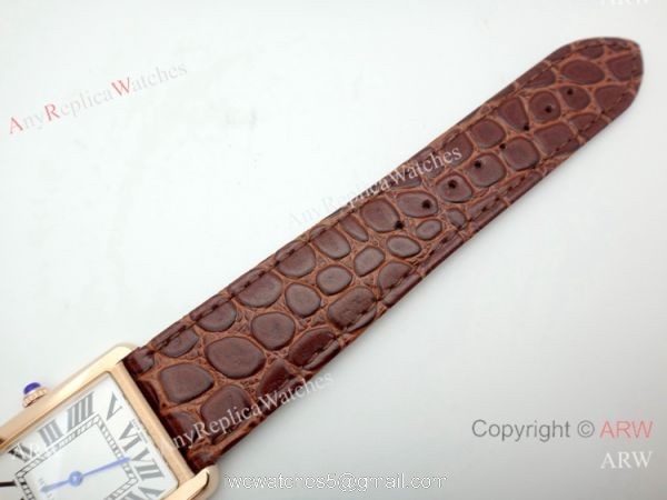 Replica Cartier Tank Solo Rose Gold Brown Leather Strap Watch 27mm 7