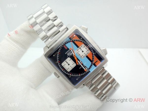 Tag Heuer Monaco Quartz Calibre 12 Replica Watch Stainless Steel Blue Red Dial 7