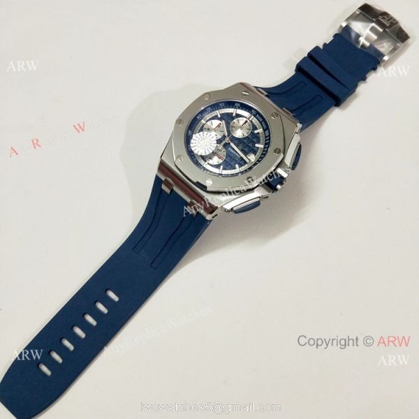 Fake Audemars Piguet Royal Oak Offshore Blue Rubber Strap Watch 44mm 7