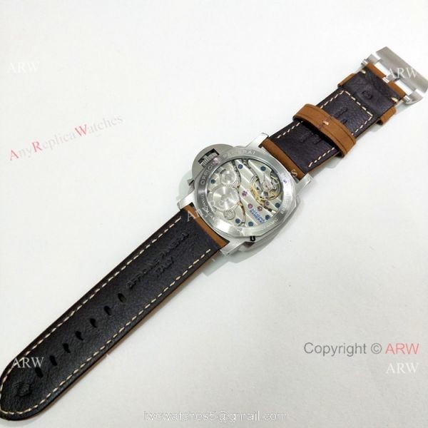 Copy Panerai Luminor PAM00127 Watch Black Dial Brown Leather Band 7