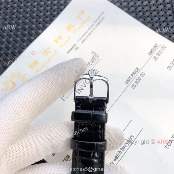 Rolex Datejust White MOP Black Leather Strap Watch Replica 7