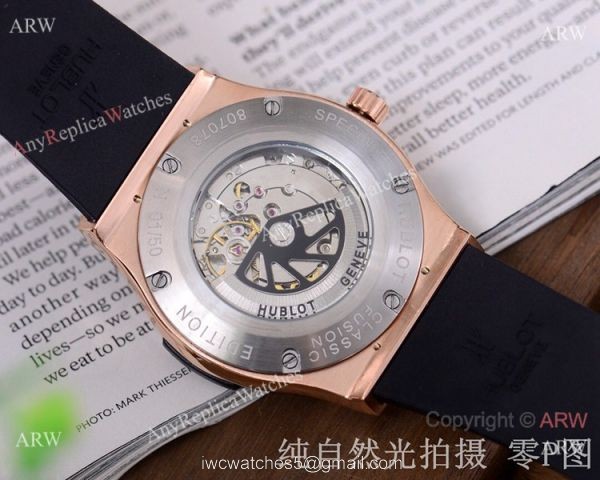 Copy Hublot Classic Fusion 42mm Watch Blue Face Rose Gold 7