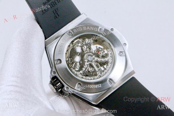 New Fake Hublot Geneve Big Bang Skeleton Watch Red Inner Rubber Strap 7