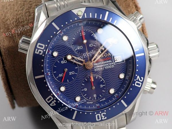 Swiss Omega Diver 300m James Bond Replica Watch SS Blue Wave Dial 7