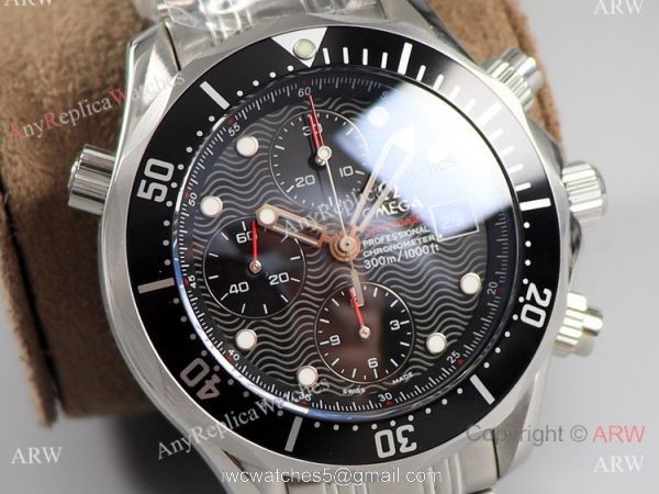 Swiss 7750 Omega Seamaster Diver 300m James Bond Replica Watch SS Black Wave Dial 7
