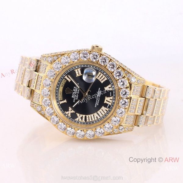 Iced out Gold Rolex Oyster Perpetual Day Date Fake Watches Worldwide Shipping 7