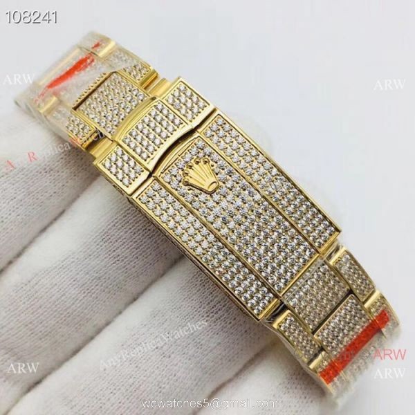 Swiss 2824 904L Rolex Datejust Iced Out Watch Fake Rolex with Diamond Bezel 7