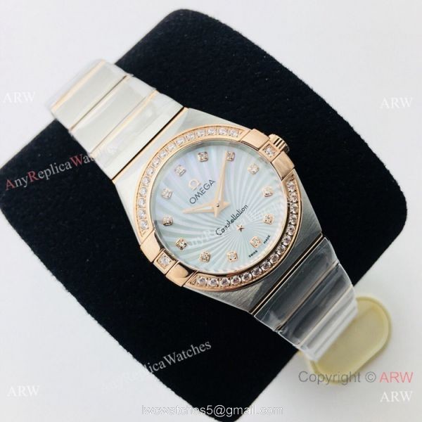 (VS) Replica Omega Constellation 2-Tone Rose Gold Diamond Watch with Quartz Movement 7