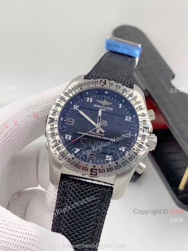 Breitling Cockpit B50 Chronograph Watches Black Dial Black Leather Strap 7