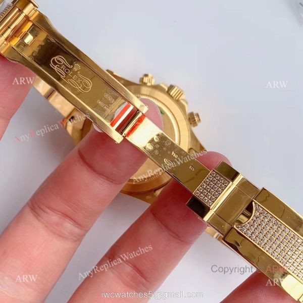 JH Factroy New Gold Rolex Daytona Rainbow Diamonds Watch Replica Swiss Cal 4130 7