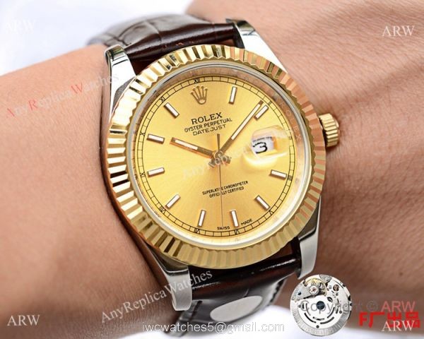 New Upgraded Rolex Datejust II 41 Watch Gold Case Brown Leather Band 7