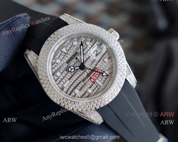 High Quality Rolex GMT-Master II Iced Out Watch Rubber Strap 7